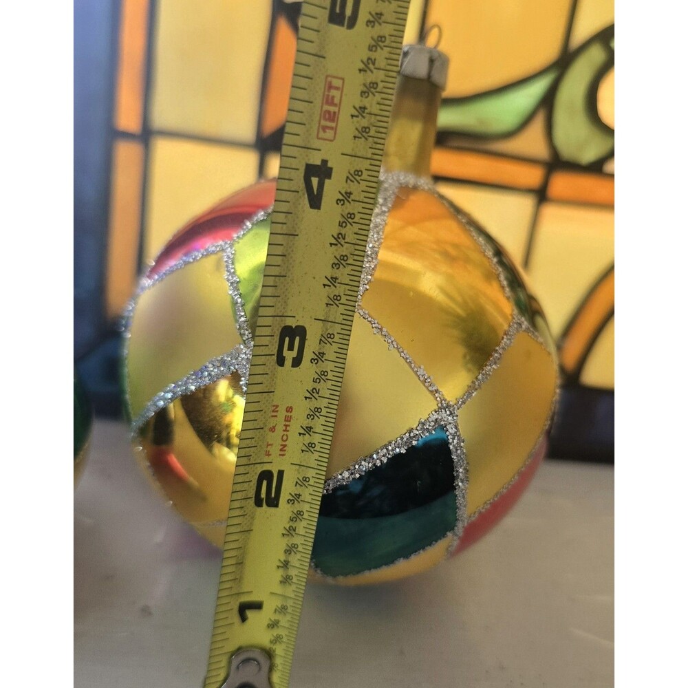 2 MCM Long Neck Hand Blown Multicolored Christmas Ornament Ornaments Lg & Sm - Picture 5 of 8